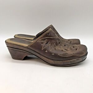 BASS Brenda Brown Leather Slip On Clogs Women's 7.5M Perforated Mule Slides Shoe